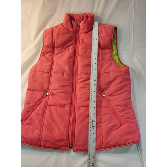 Liz Claiborne Women's Puffer Vest Full Zip Pockets Hot Pink w/Neon Green Small - Picture 9 of 10